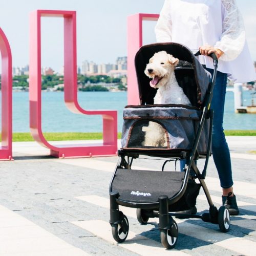 Ibiyaya Speedy Fold Compact Pet Buggy Grey Denim Lifestyle
